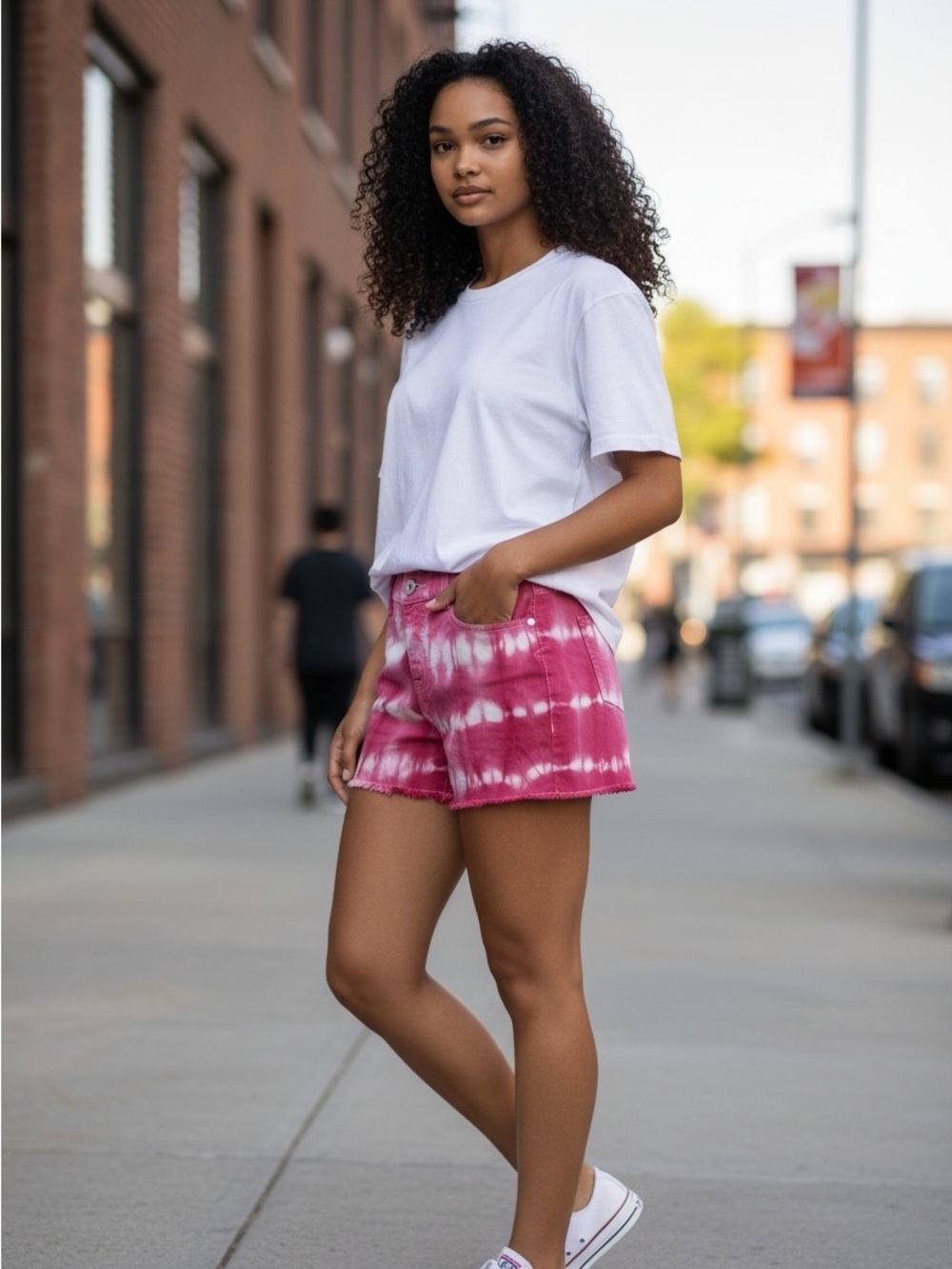 torrid Pink & White Tie-Dye Cutoff Denim Shorts
